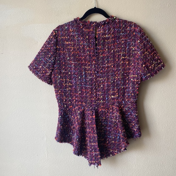 Zara multicolor raw hem tweed keyhole back peplum size M - Picture 7 of 16